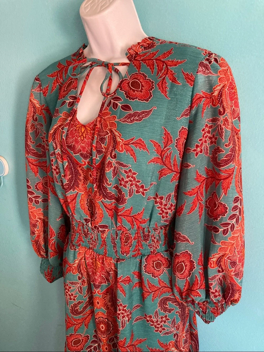 Julia Jordan NWT Dress Size 16 Teal Orange Autumn Floral Midi Lined